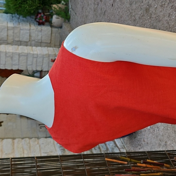 COMMENSE Classic Red Cotton Linen V Neck Micro Mini Dress Size Small - Picture 6 of 13